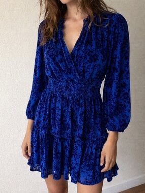 Shoshanna‎ Sasha Dress Lapis Blue Burnout Velvet Mini Size 2